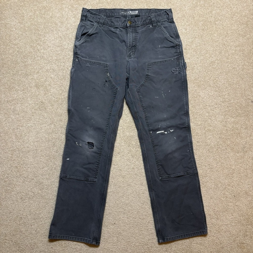 Carhartt Double Knee Pants Mens 34x32 Gray Rugged Flex Work Utility Carpenter